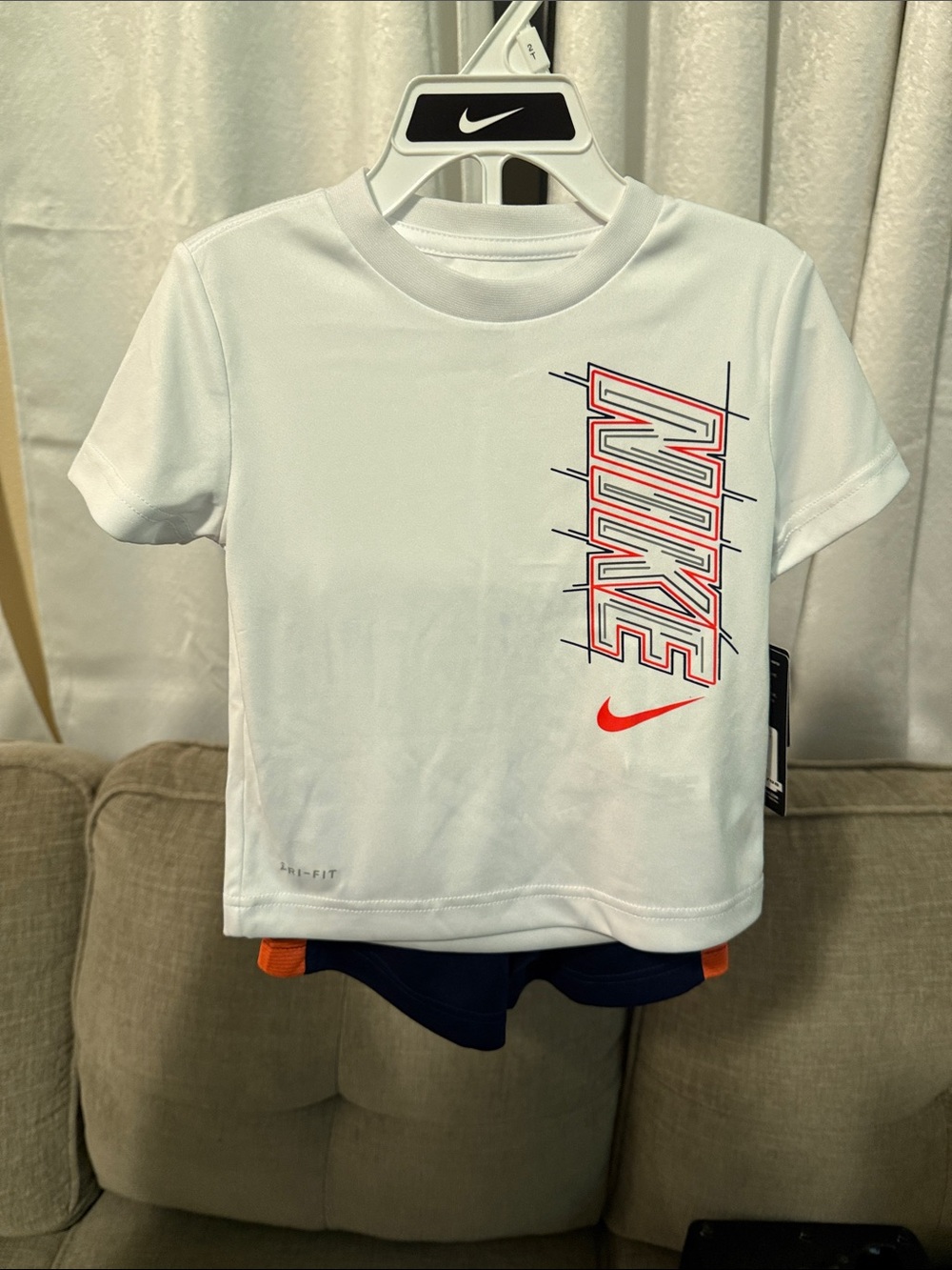 Nike White Kids' Short Sleeve Tee with Red Logo